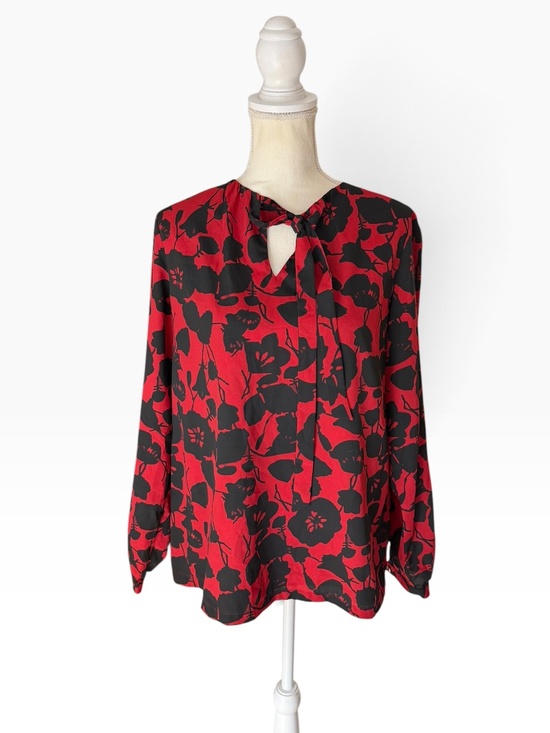 Pendleton Tops - Pendleton Women's Floral Tie Neck Blouse Size 10 Red Black Long Sleeve Top